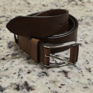 Classic Brown Genuine Leather Belt Made in Portugal Brushed Nickel Buckle. 42
